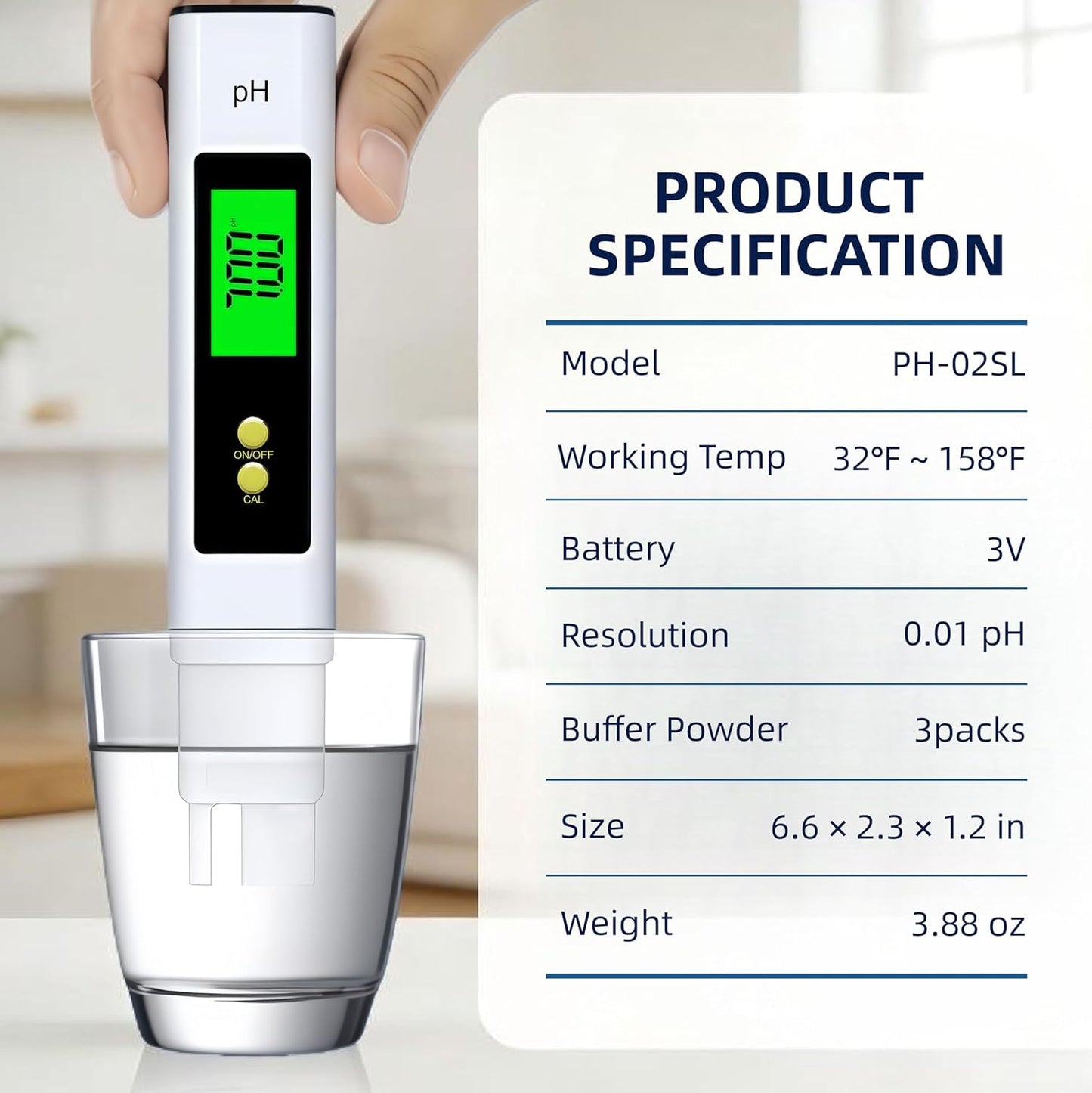 Medidor digital de pH para agua portátil con pantalla retroiluminada