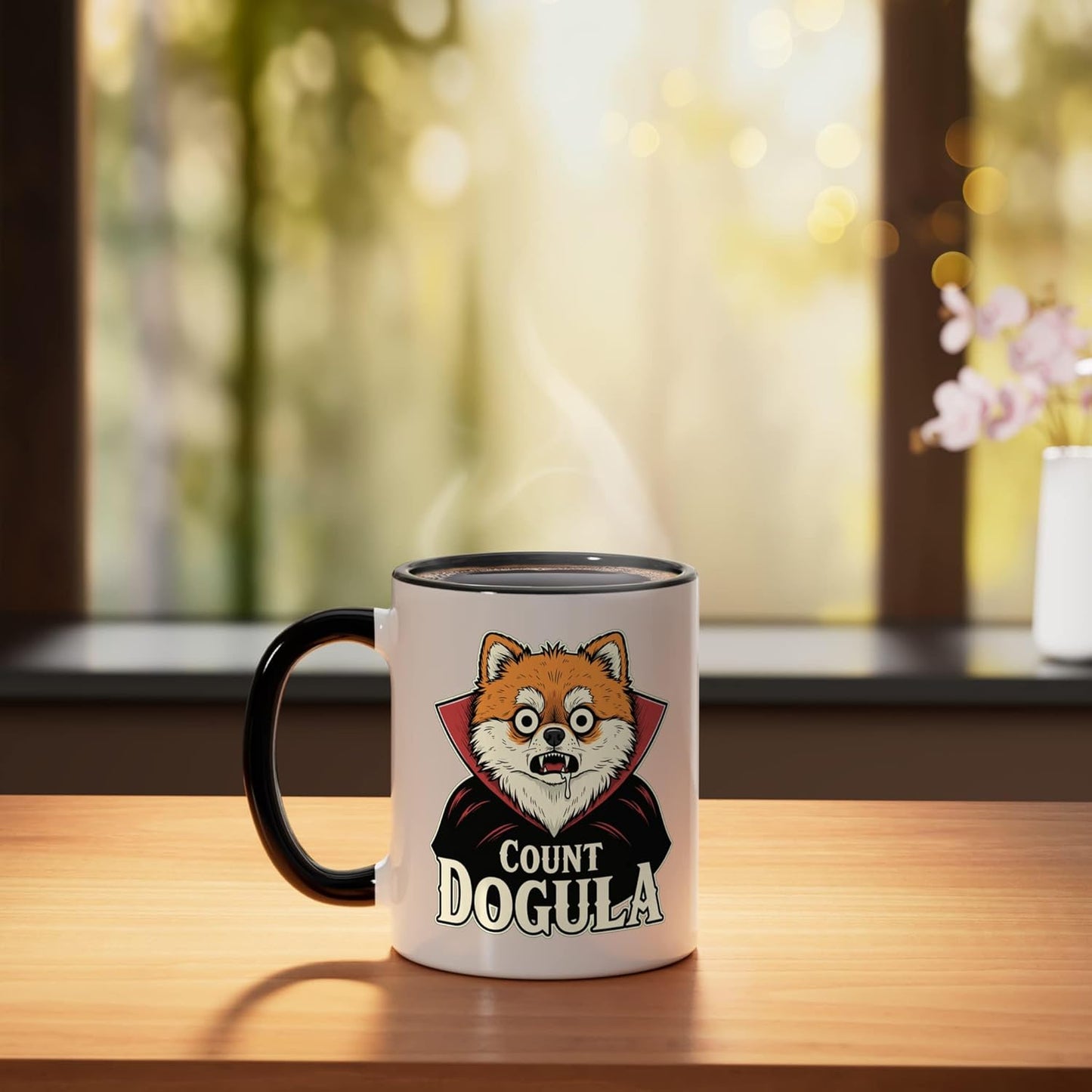 Taza Cerámica Perro Halloween Pomerania Negro/Blanco