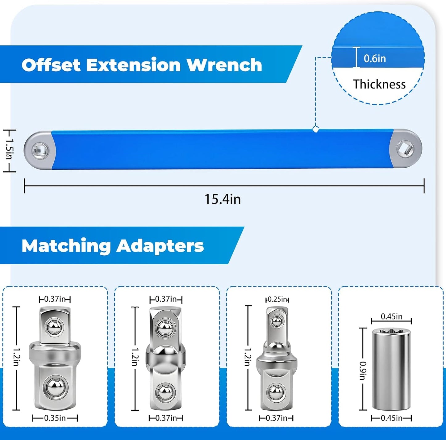 Llave extensión 3/8 pulg con adaptadores 1/2 1/4