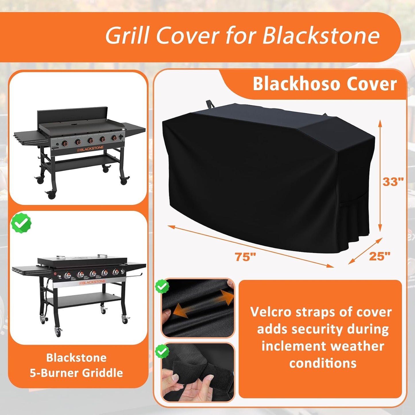 Cubierta parrilla Blackstone 5 quemadores 44pulg resistente agua UV