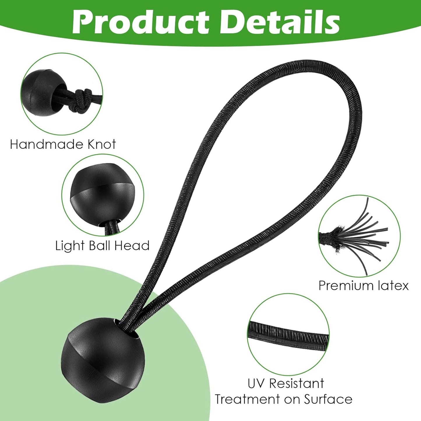 120 Cuerdas Elásticas Bola Negro Resistente UV