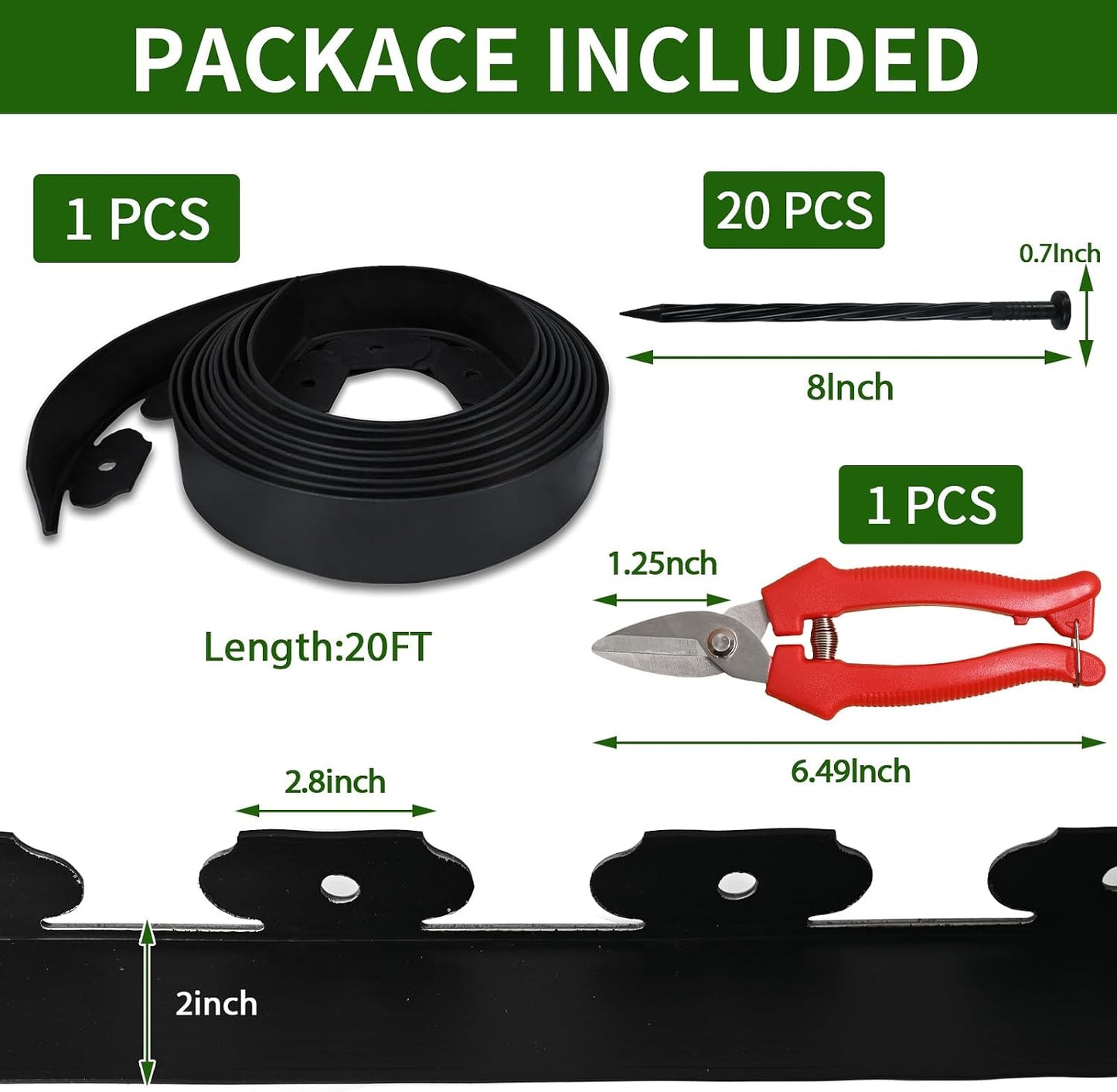 Kit bordes césped 20ft con estacas para jardín y patio negro