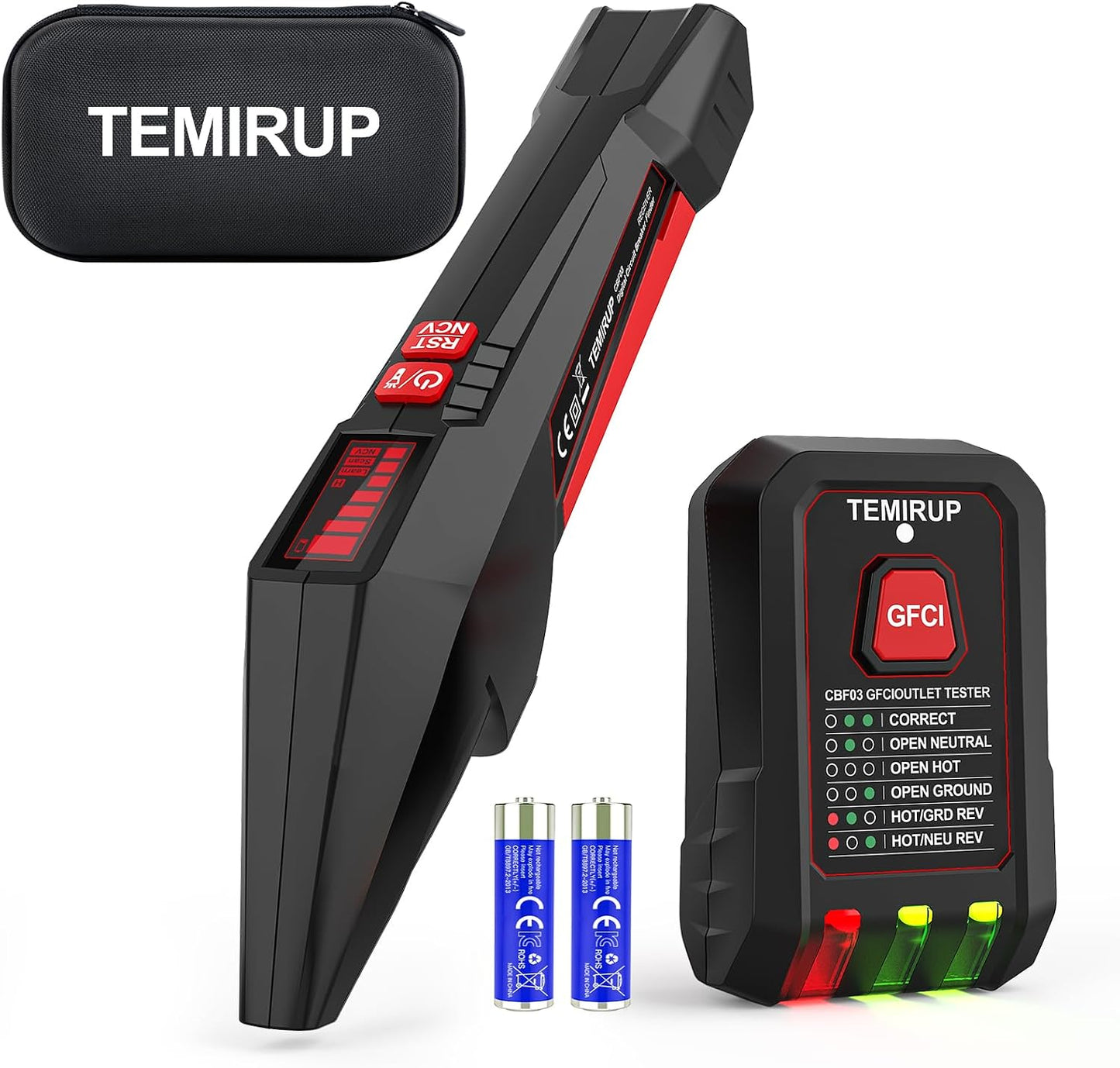 Buscador disyuntores con probador GFCI LCD y linterna