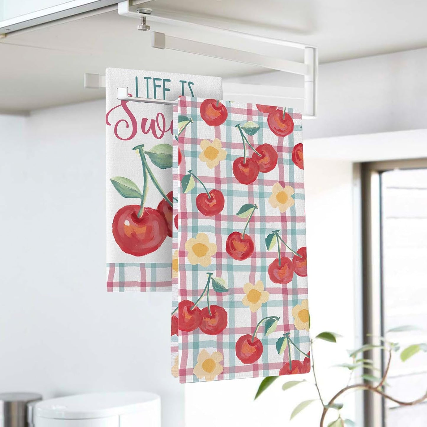 Juego de 2 paños de cocina con diseño de cerezas acuarela fruta
