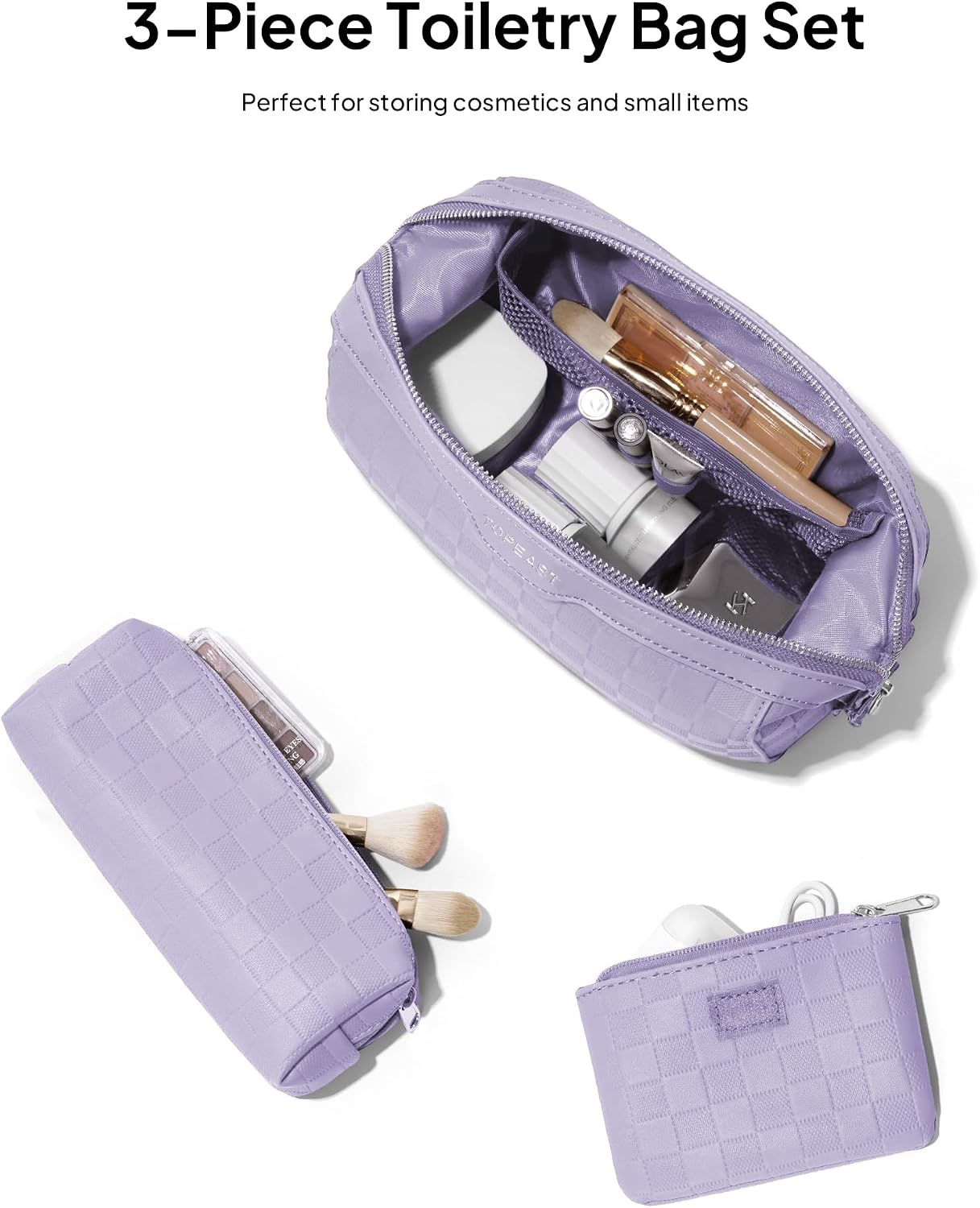 Bolsa maquillaje viaje 3 Pzas cuero impermeable con forro