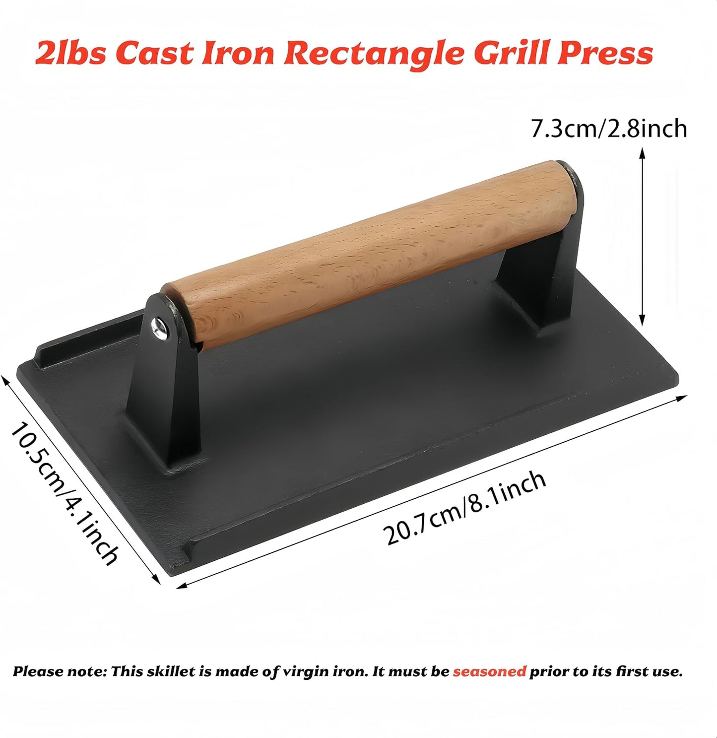 Prensa hierro fundido para parrilla rectangular antiadherente