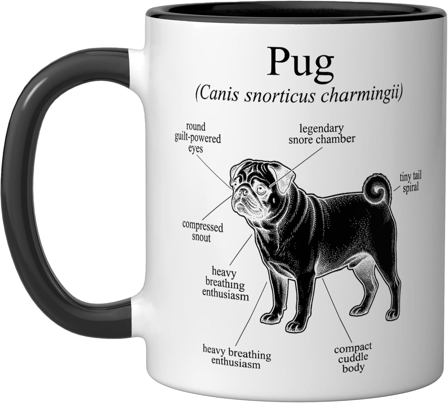 Taza de cerámica con diagrama divertido de un pug