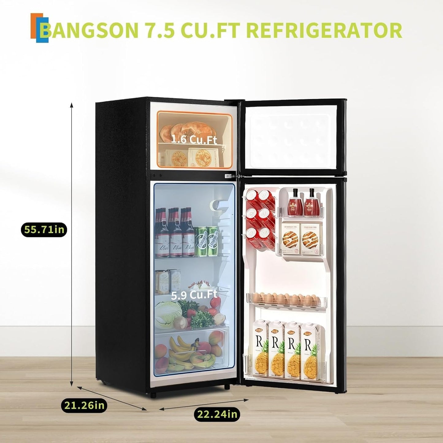 Refrigerador con congelador compacto 7.5 pies cúbicos plateado