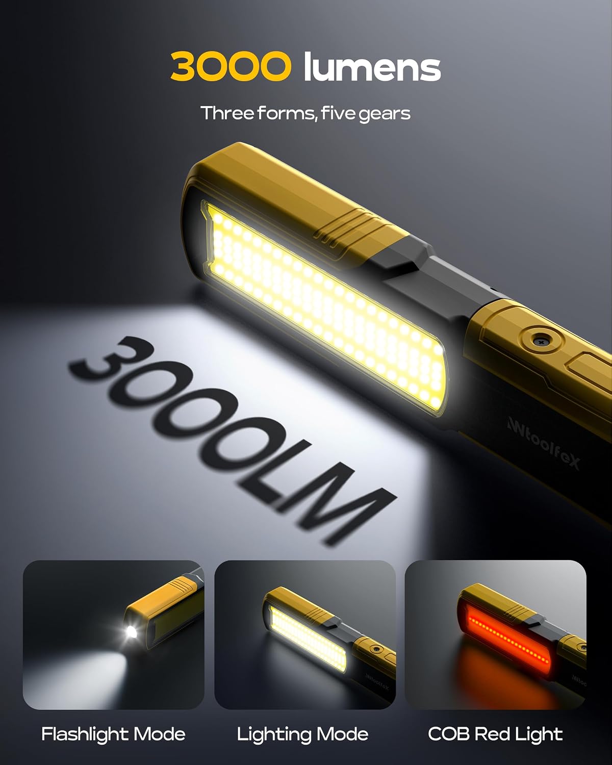 Luz trabajo magnética con linterna y gancho 360° LED 3000LM