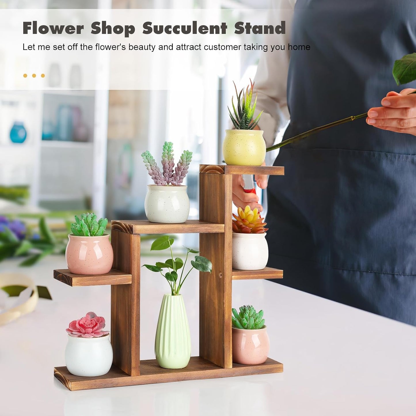 Soporte 7 niveles para plantas escritorio madera