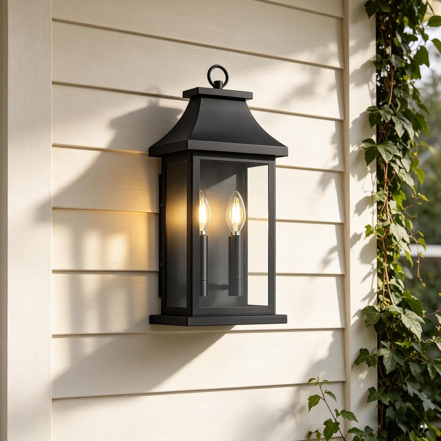 Lámpara pared exterior 18pulg 2 luces negro vidrio impermeable