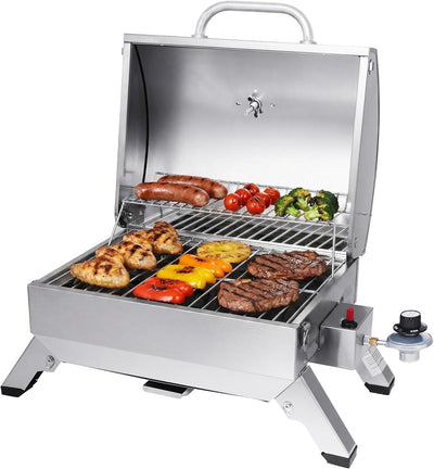 Parrilla acero inox 10000 BTU tapa plegable plateado