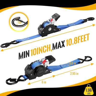 Correas trinquete retráctiles azul 1pulg x10ft 1650lb para camión
