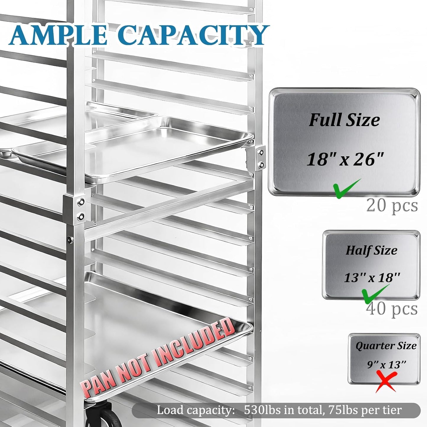 Estante panadería 20 niveles 26x20.3x68.3pulg con ruedas freno