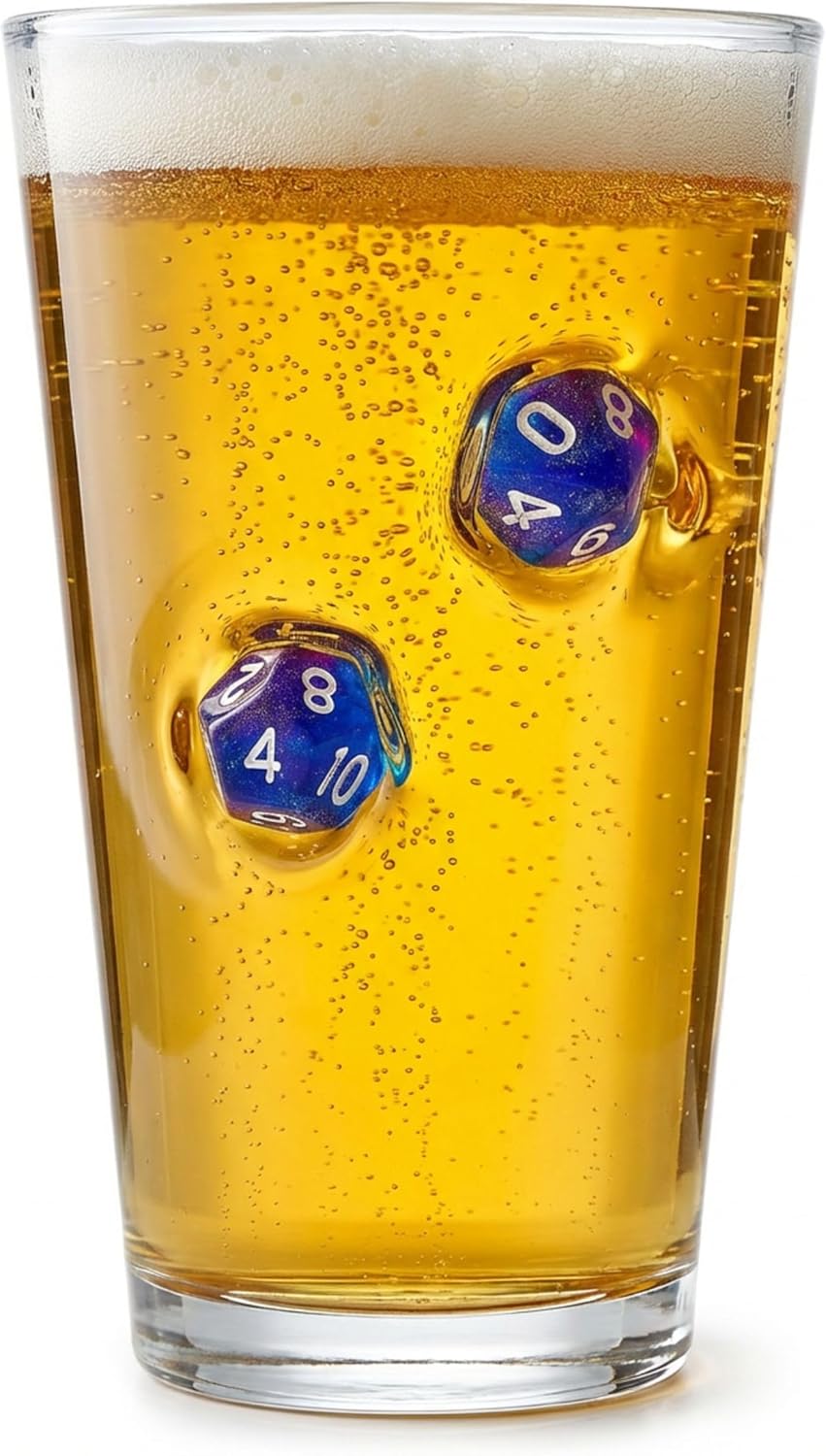 Vasos Highball de vidrio con dados DND incrustados azules