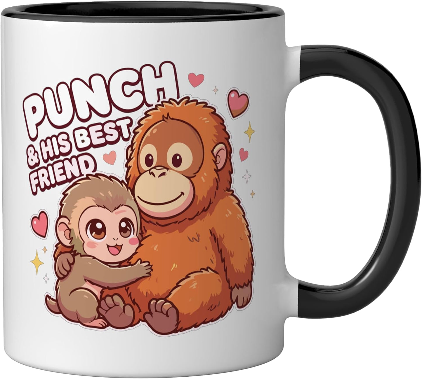 Taza cerámica Punch y su mejor amigo Kun bebé mono negro/blanco