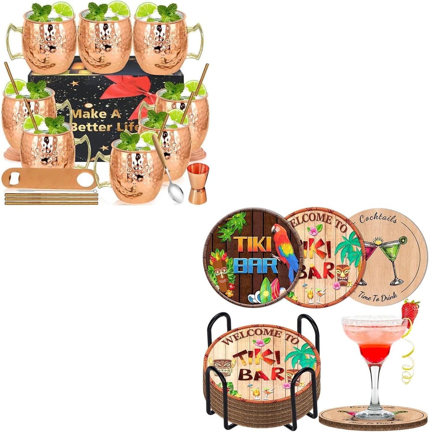 Set 8 Tazas Moscow Mule con 6 Cojines y Porta