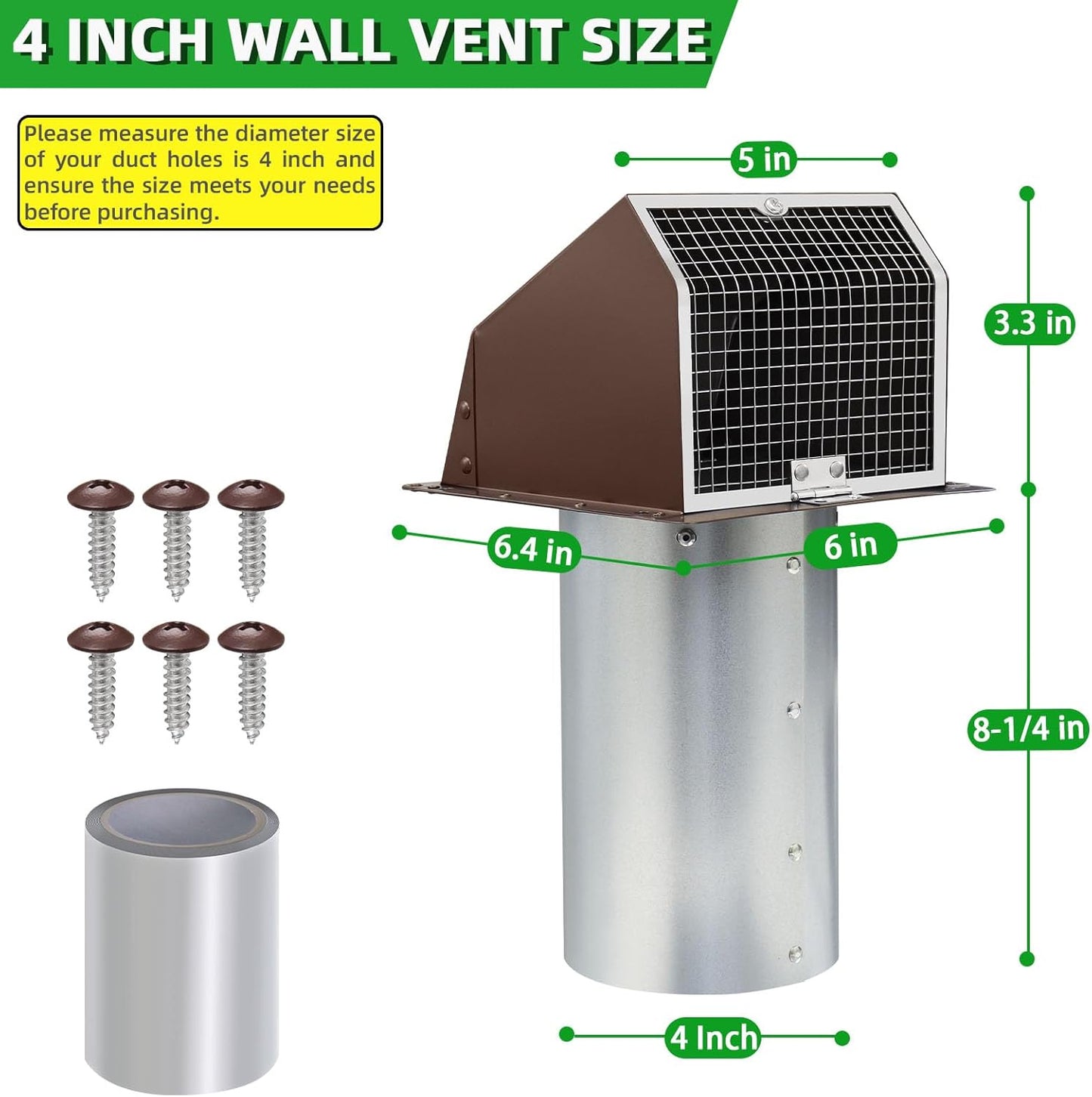 Rejilla ventilación pared 4pulg con pantalla y amortiguador