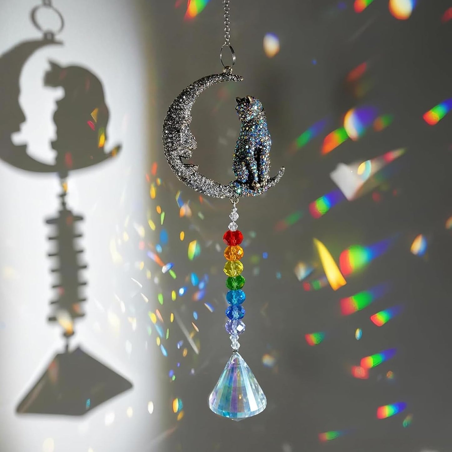 Atrapasoles colgante cristal luna gato chakras decoración