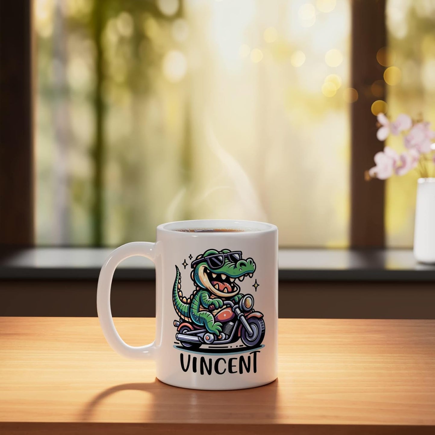 Taza Cerámica para Niño Vincent Diseño Cocodrilo Blanco