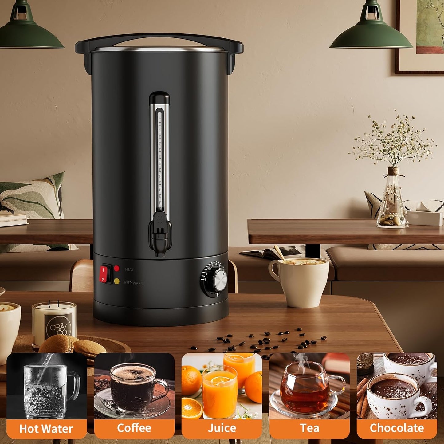 Urna café 100 tazas acero inox 14L negro