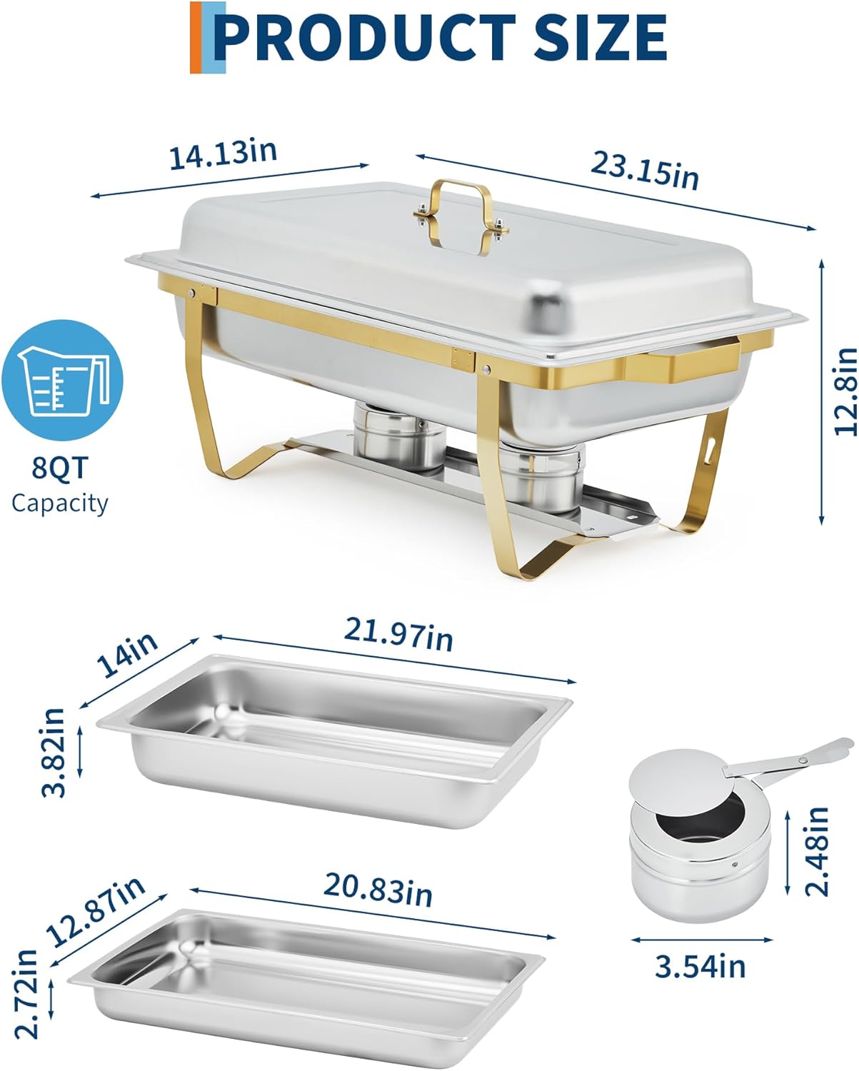 Set 4 Chafer Acero Inox 8qt para Catering