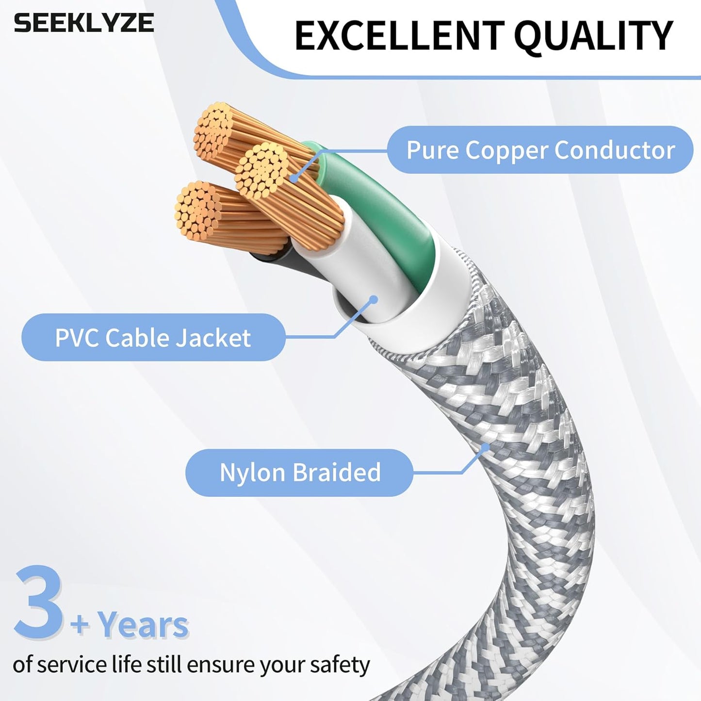 Cable extensión trenzado 6 pies 16/3 blanco flexible para hogar