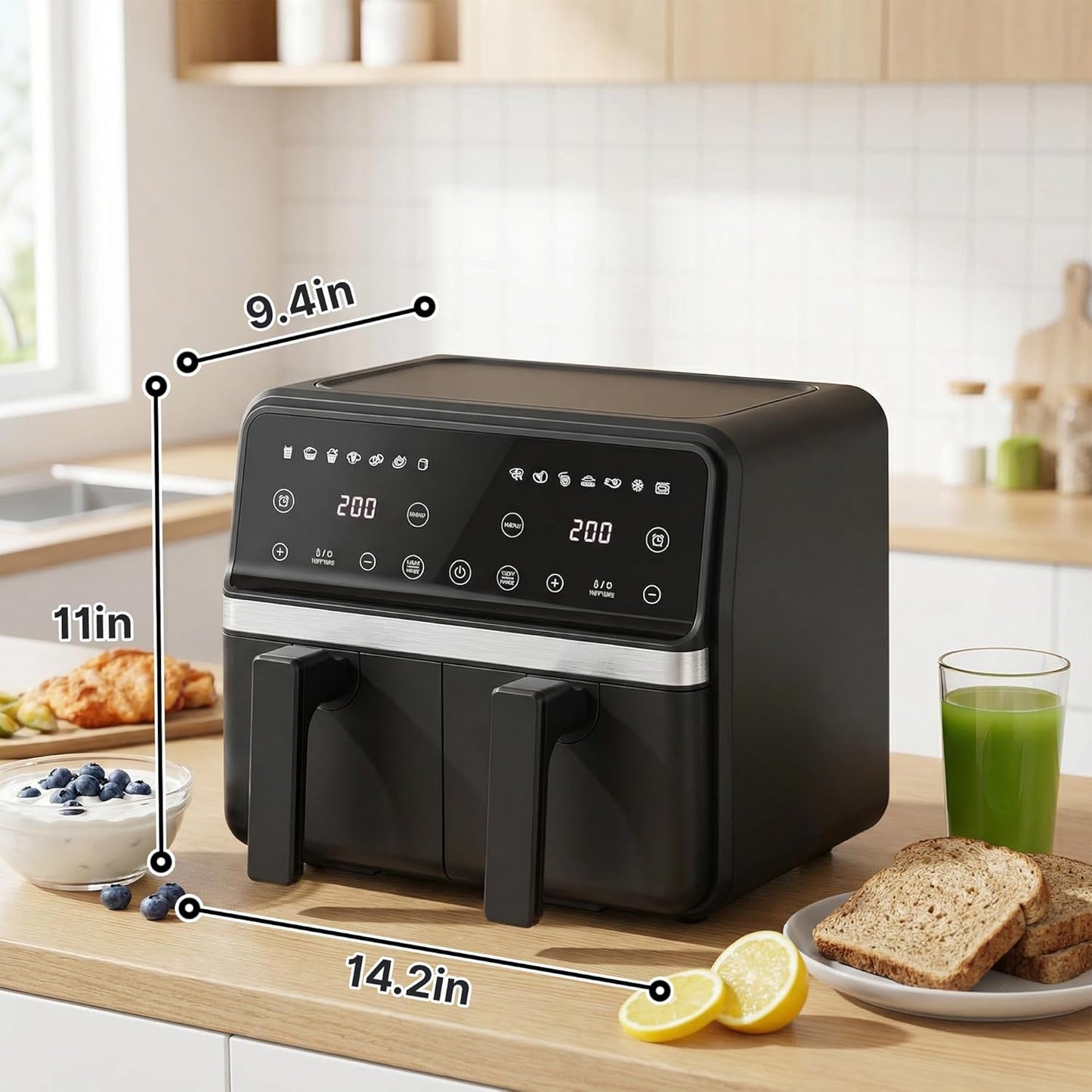 Freidora aire doble 2 cestas 9qt 2200W cocina familiar