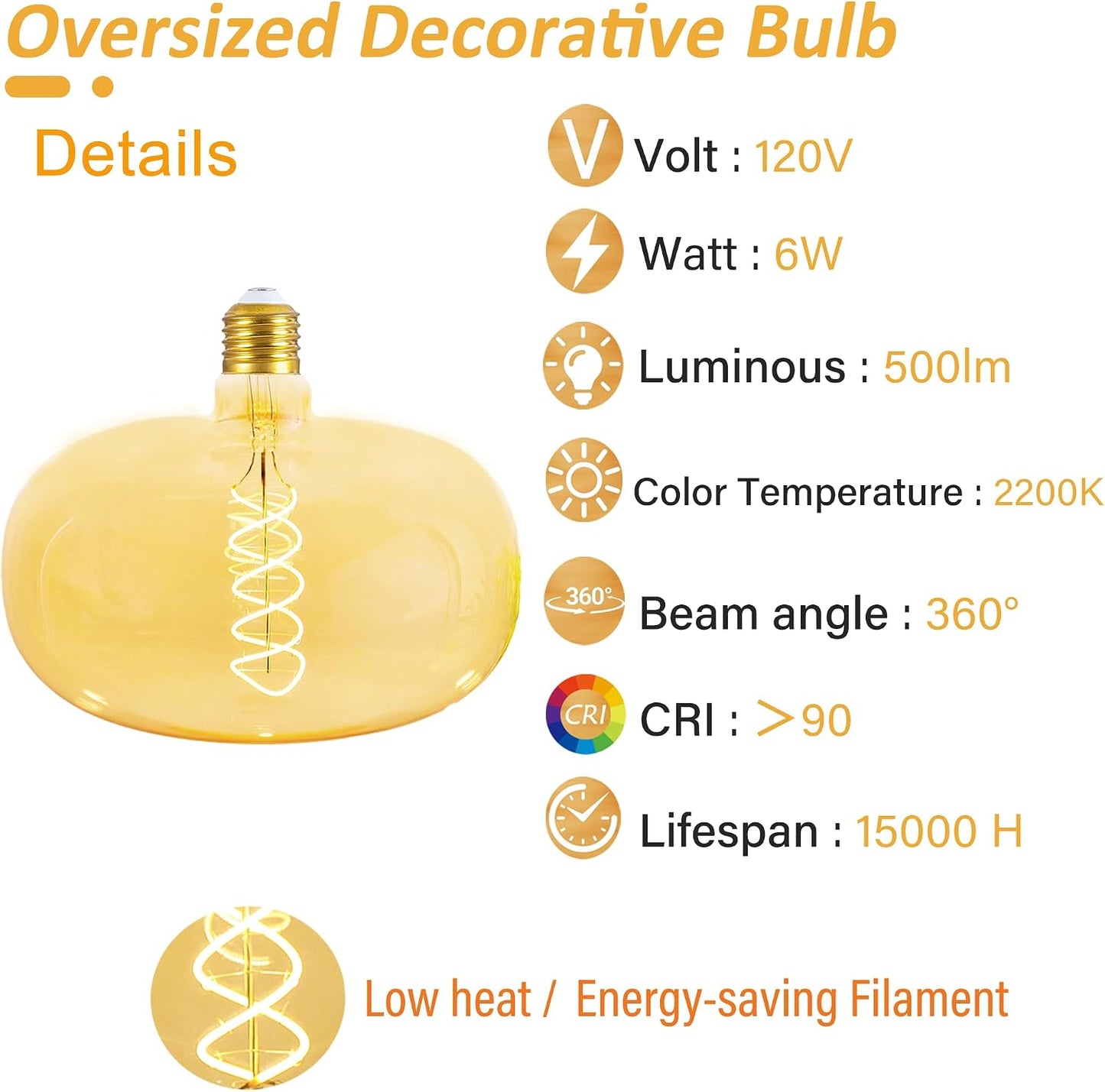 Bombilla LED Edison E26 6W 500lm blanco cálido regulable