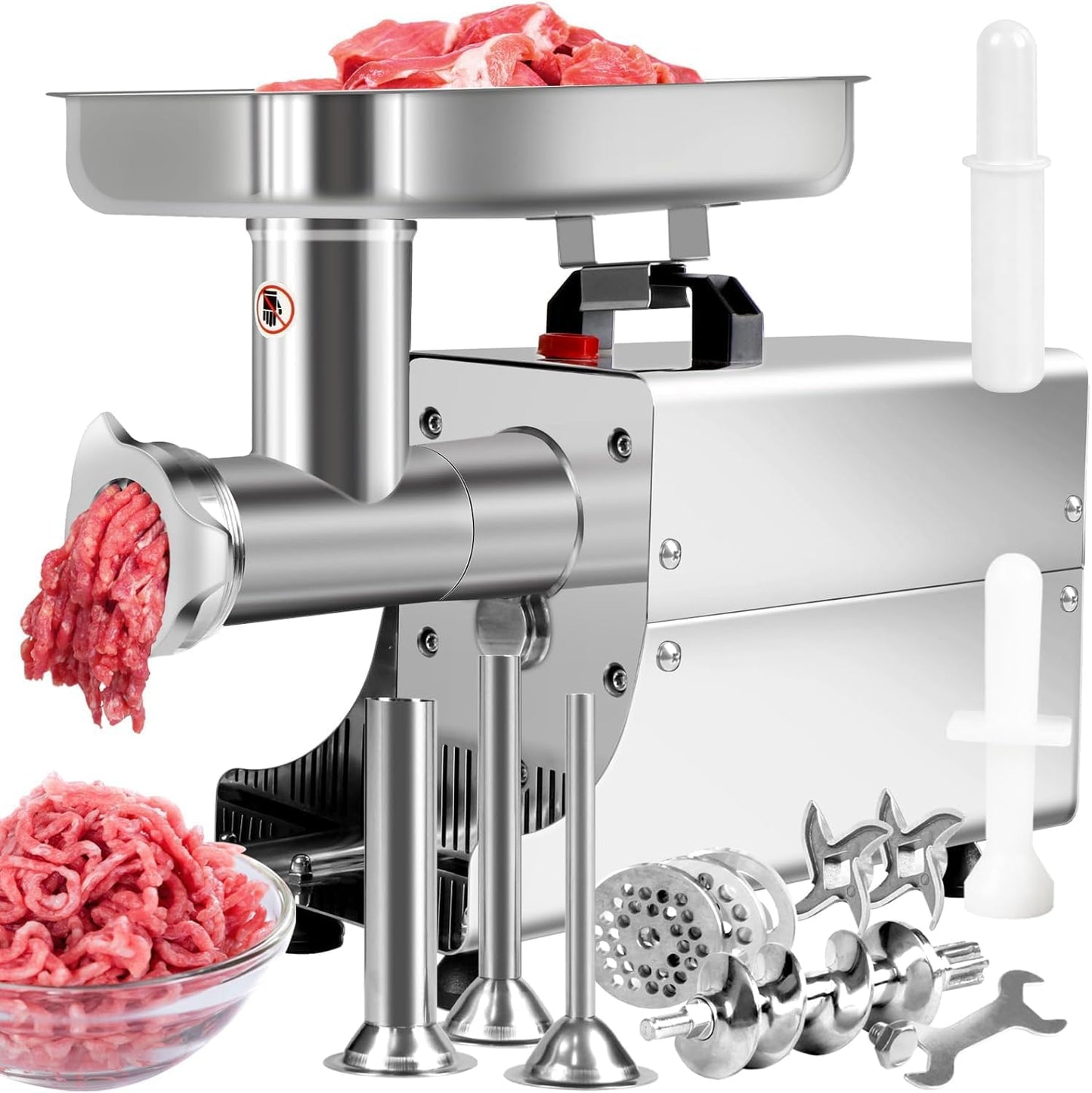 Picadora carne acero inox con empujador 3 placas