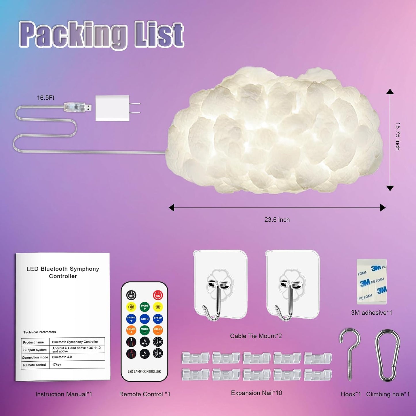 Lámpara techo LED nube dormitorio RGB control app