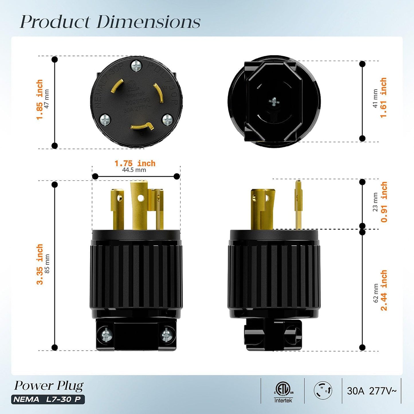 Enchufe L7-30P 30A 277V conector CA macho negro