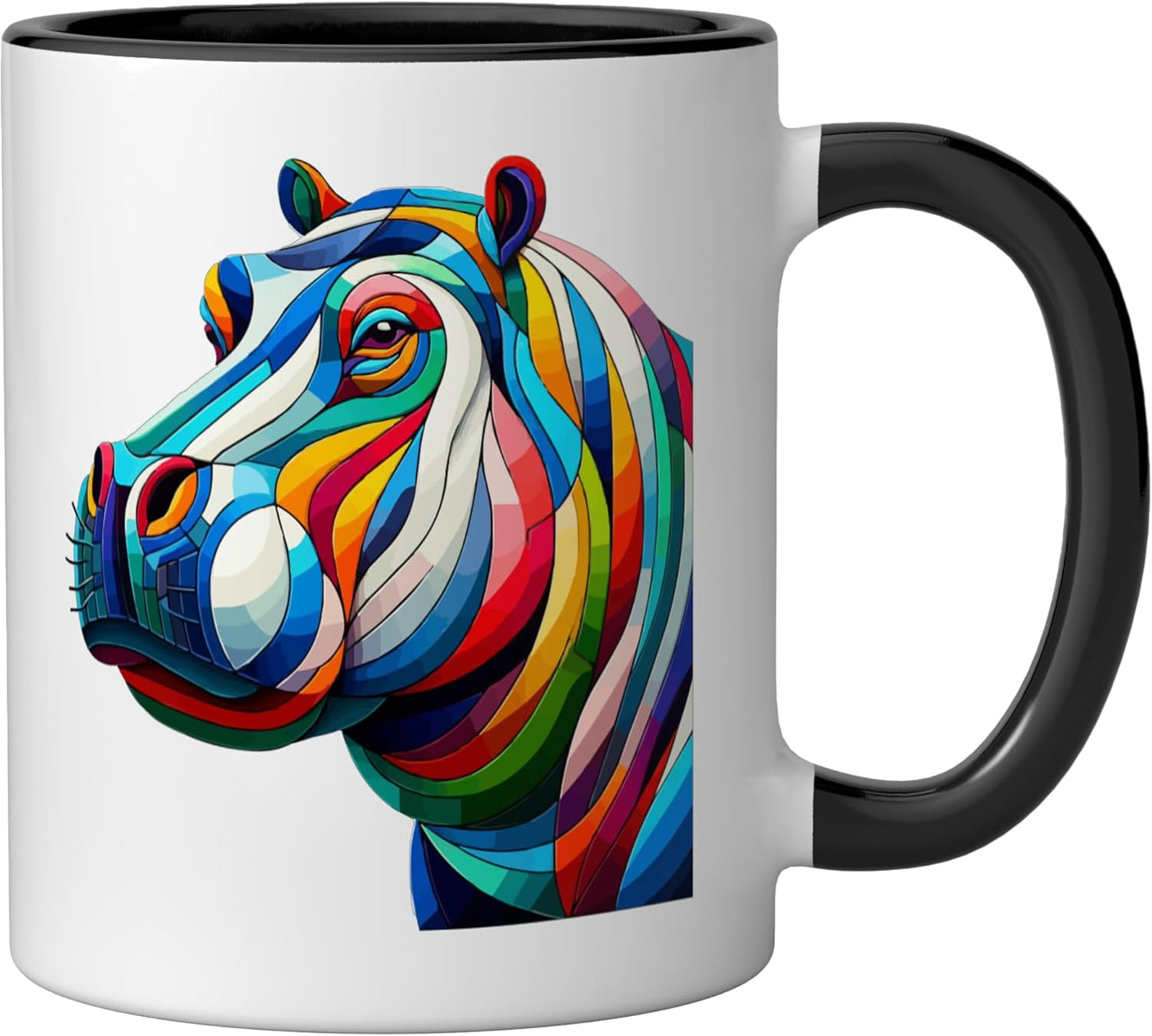 Taza cerámica de hipopótamo geométrico en negro y blanco