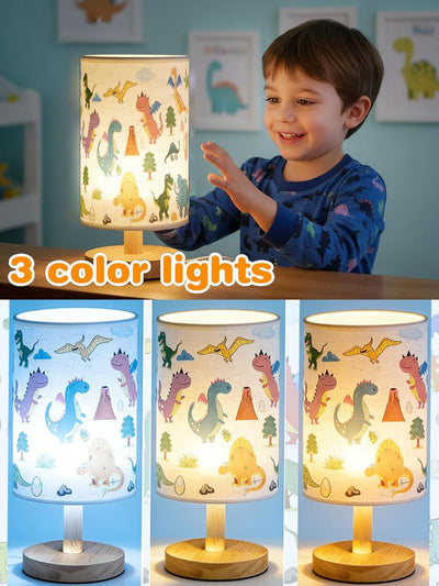 Lámpara mesa infantil dinosaurio madera 3 niveles