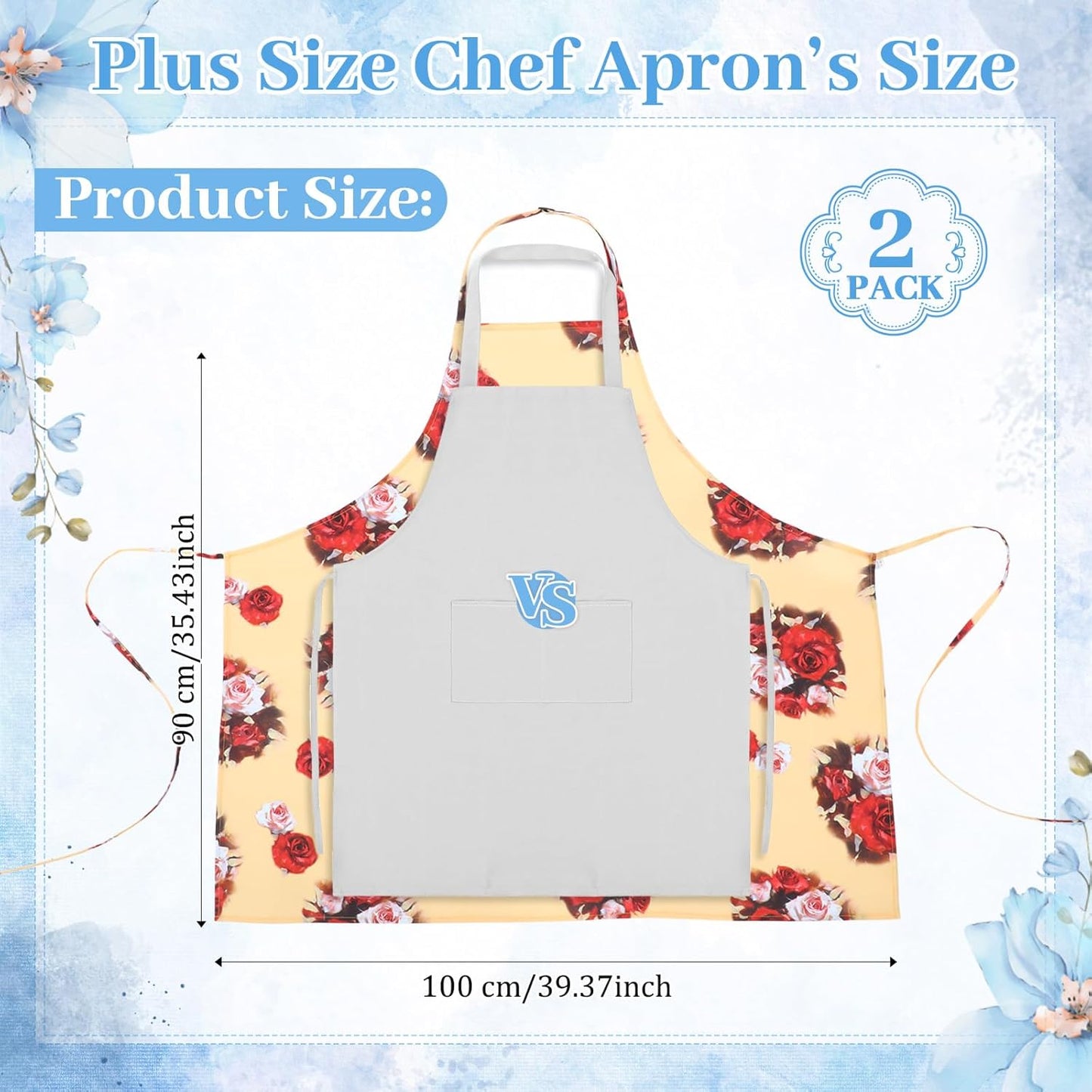2 Delantales Florales Ajustables Talla Grande 35x39pulg
