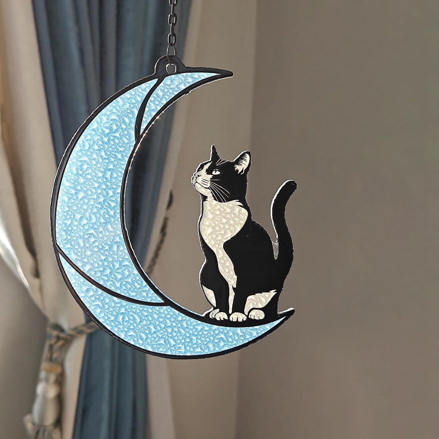 Ornamento colgante gato luna sol vidrio estilo esmoquin