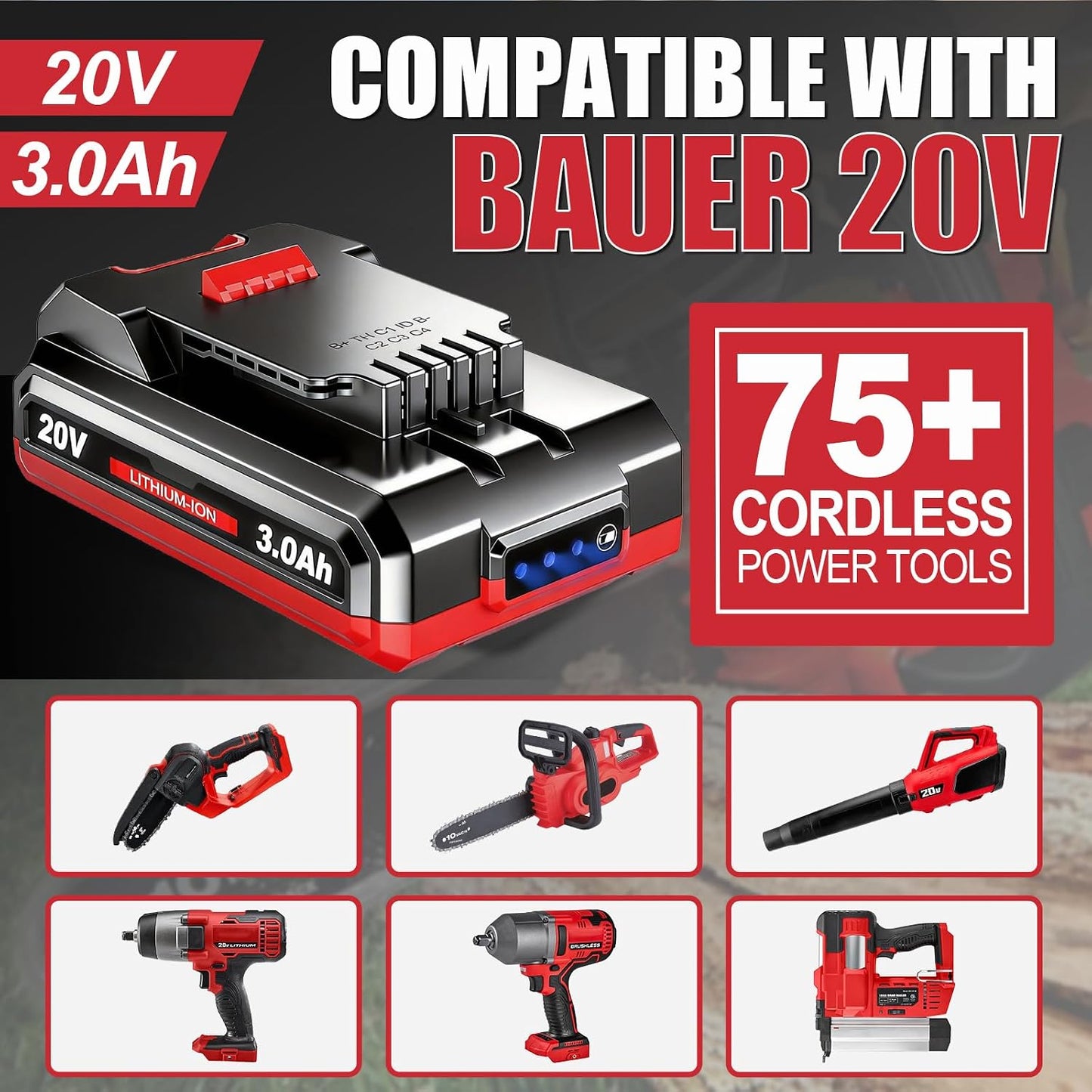 Batería repuesto 20V 3.0Ah para Bauer herramientas inalámbricas
