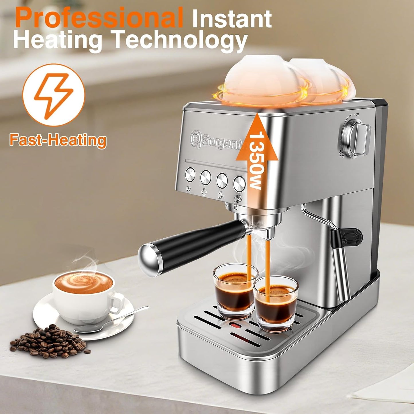 Cafetera Espresso Acero Inox 20 Bar Espumador Leche