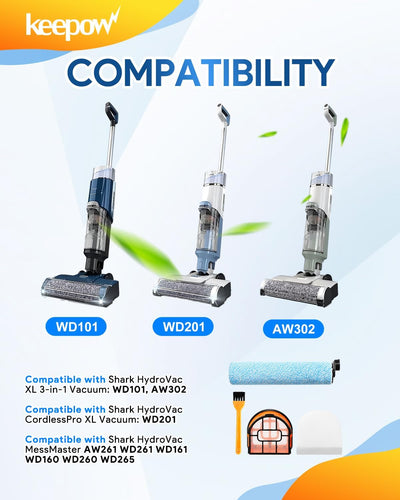 Kit cepillo rodillo filtros espuma comp Shark WD161 AW261
