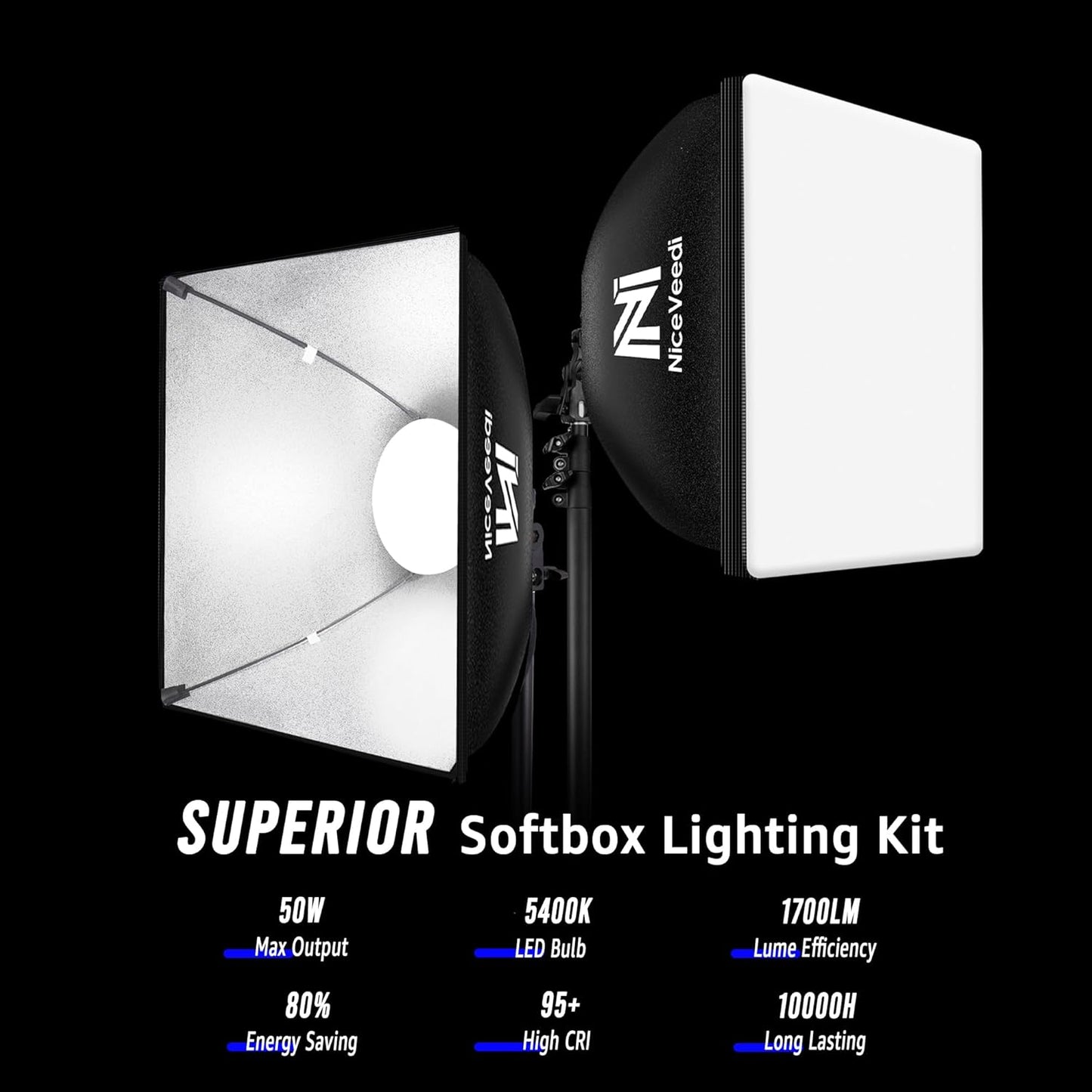 Kit Softbox 16x16pulg soporte trípode LED 5400K
