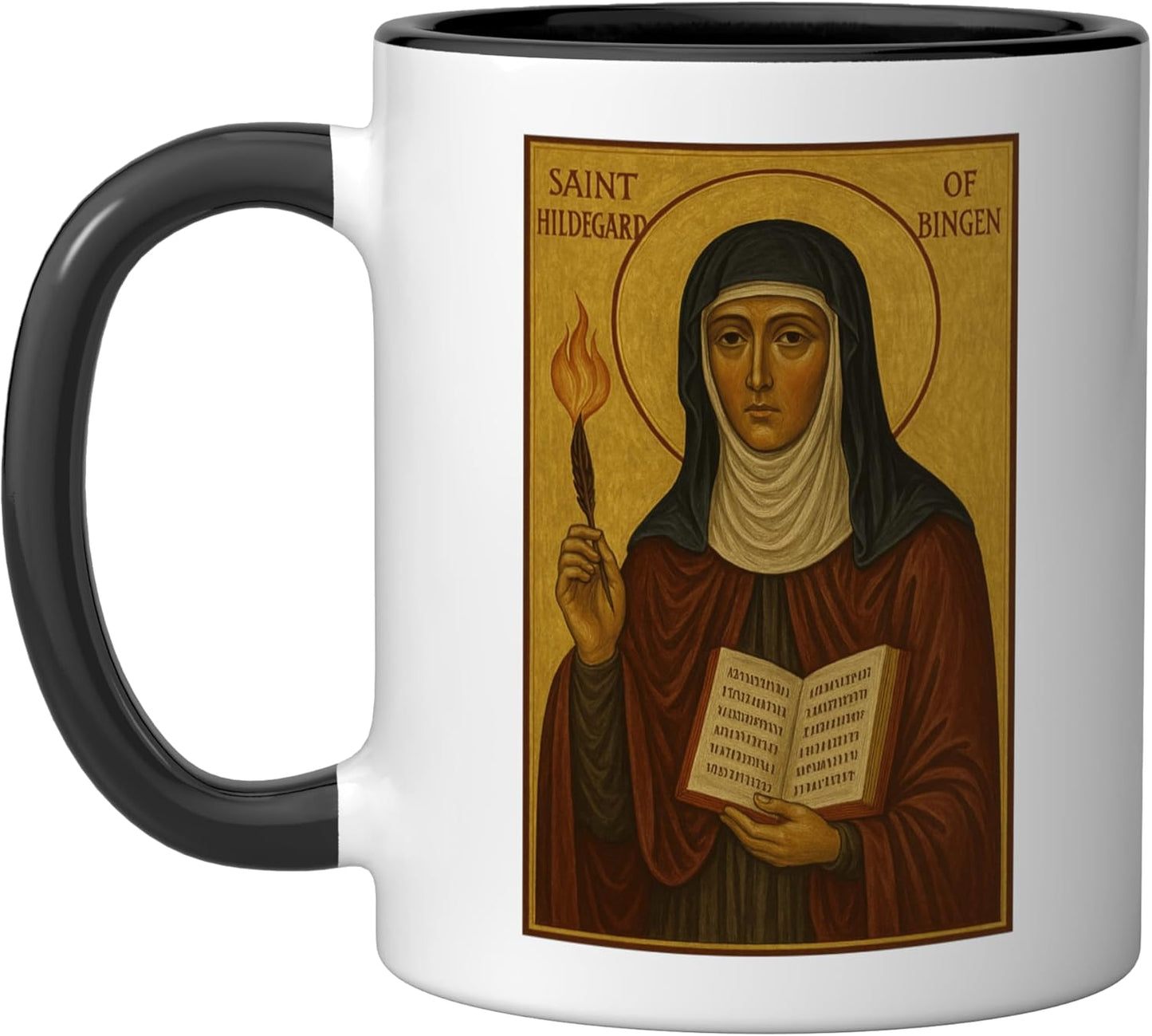 Taza cerámica Santa Hildegard Bingen negro/Blanco