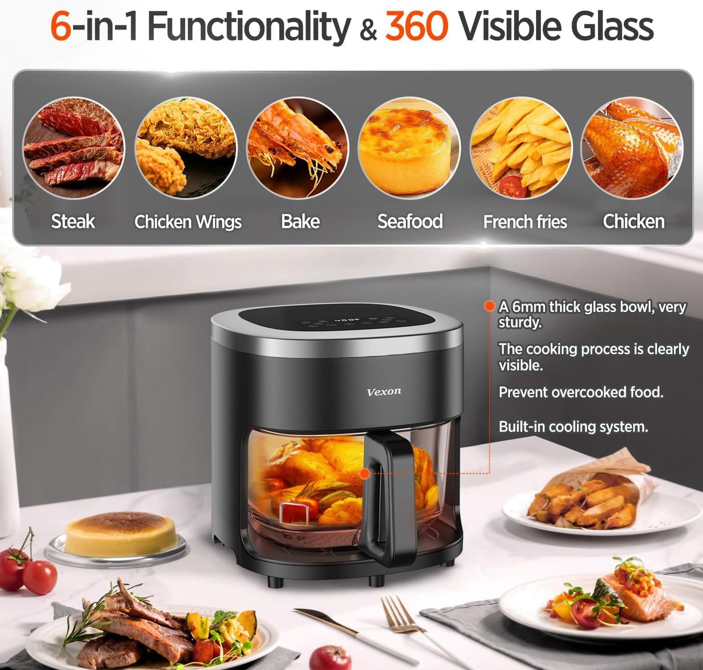 Freidora Aire 4.5qt 1200W cocina compacta con pantalla tactil