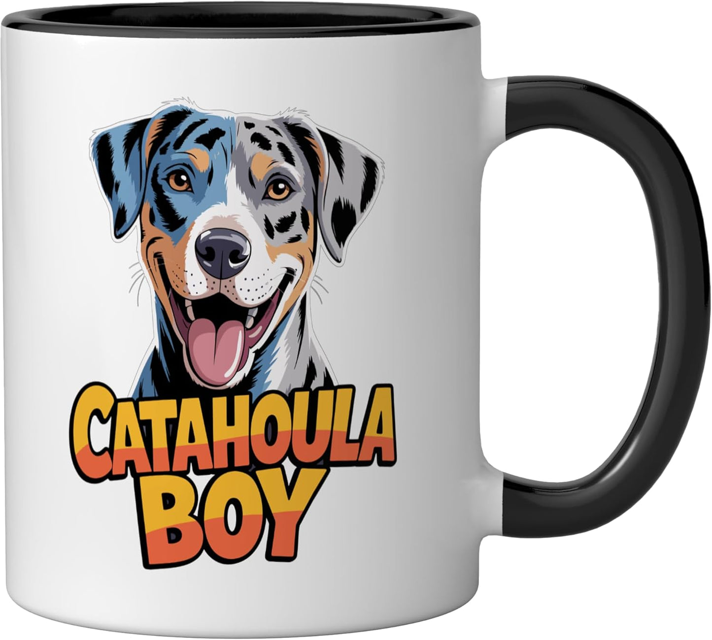 Taza cerámica perro cachorro Catahoula boy cartoon negro/blanco