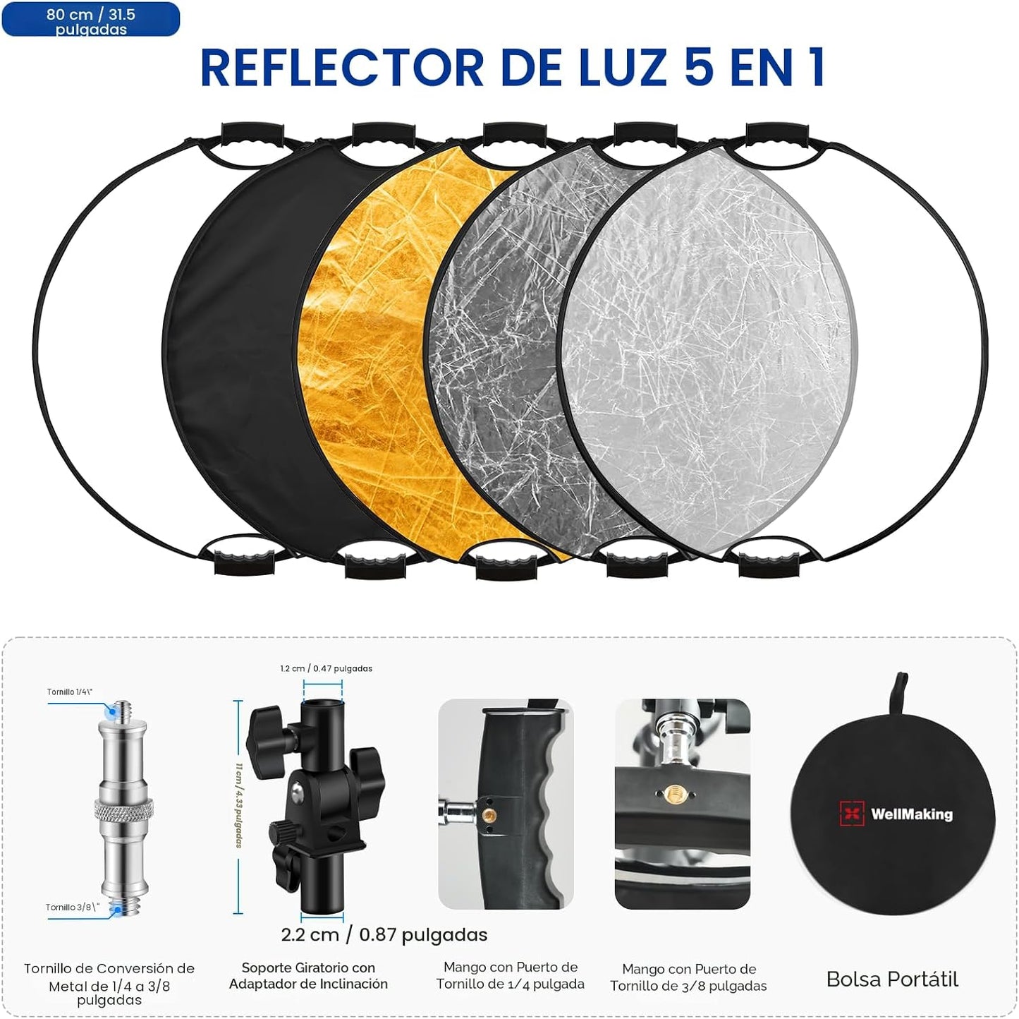 Reflector 32pulg 5en1 plegable con bolsa adaptador estudio
