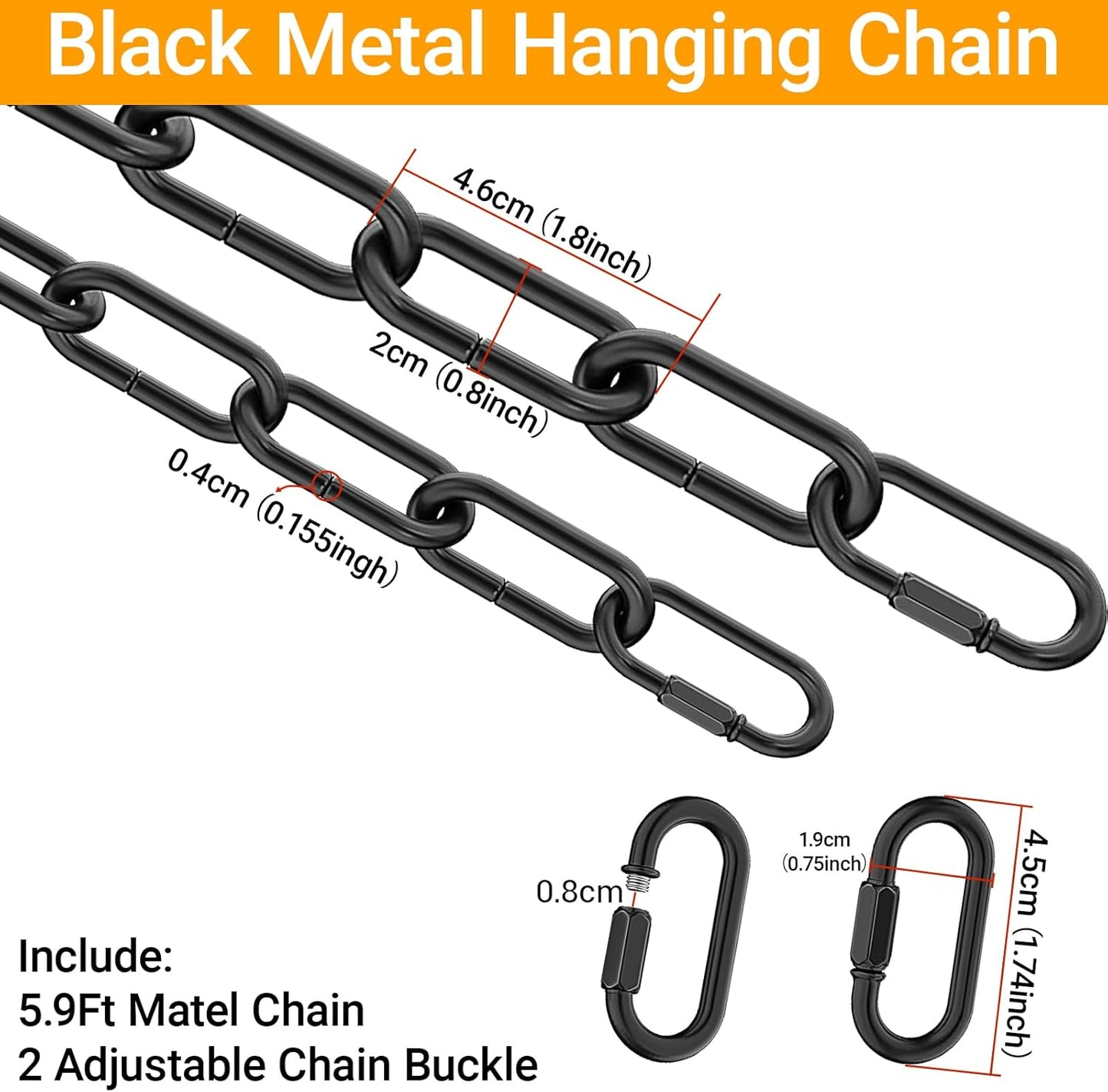 Cadena lámpara industrial negra 6ft metal ajustable 2 eslabones