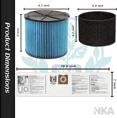 2 Filtros VF3500 2 Fundas Espuma para Aspiradora Ridgid 3-4.5gal