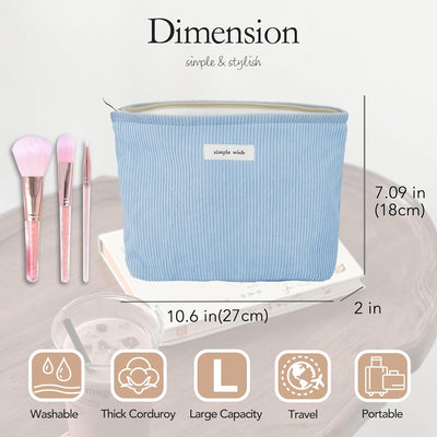 Bolsa maquillaje lona con cremallera organizadora viaje azul cielo
