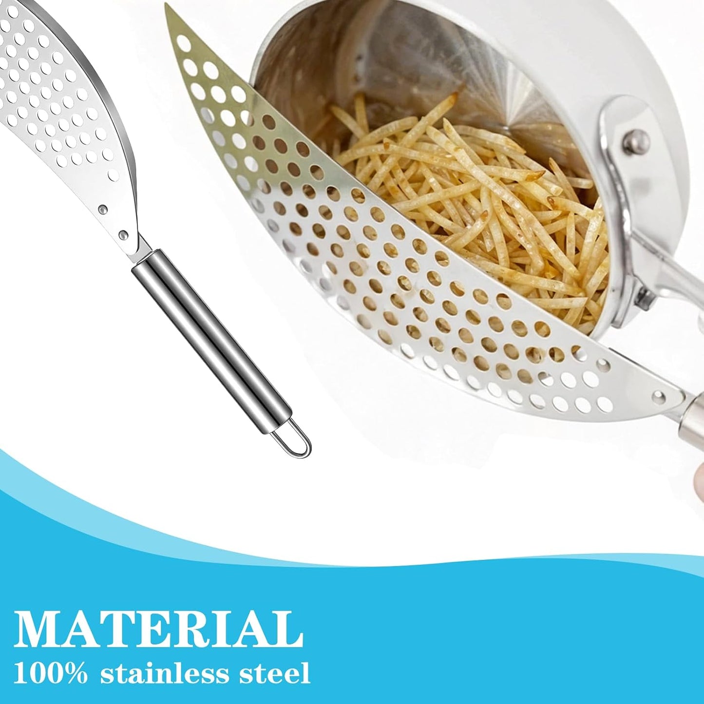 Colador de olla de acero inoxidable con asa para sartén y maceta