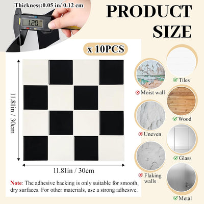 Azulejos 3D adhesivos para cocina baño 11.8x11.8pulg negro blanco