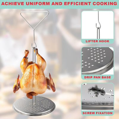 Kit soporte freidora pavo parrilla percha pollo acero inox